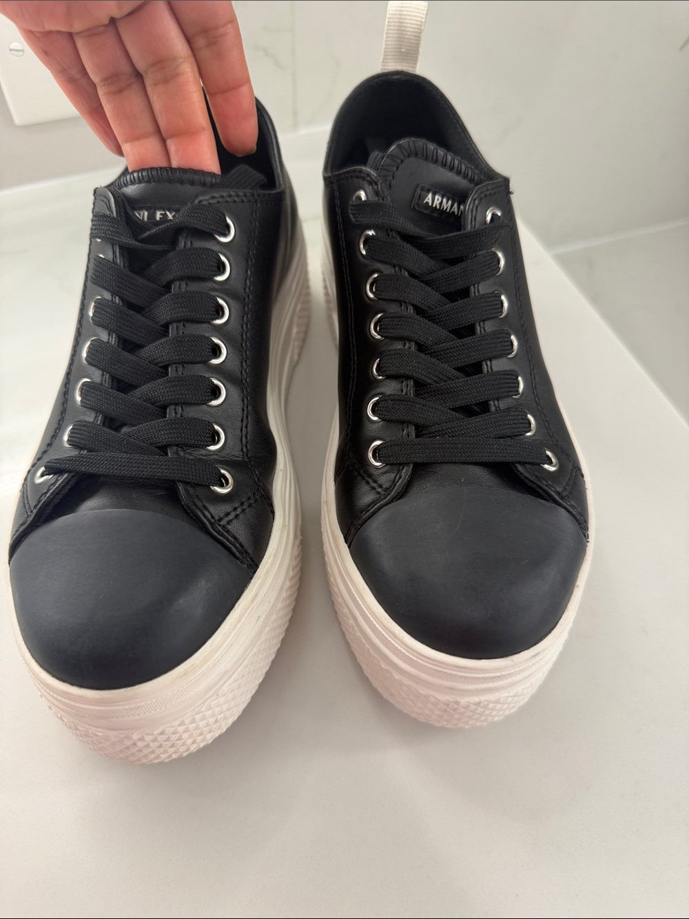 Armani Exchange Black and White Platform Lace-Up Sneakers
